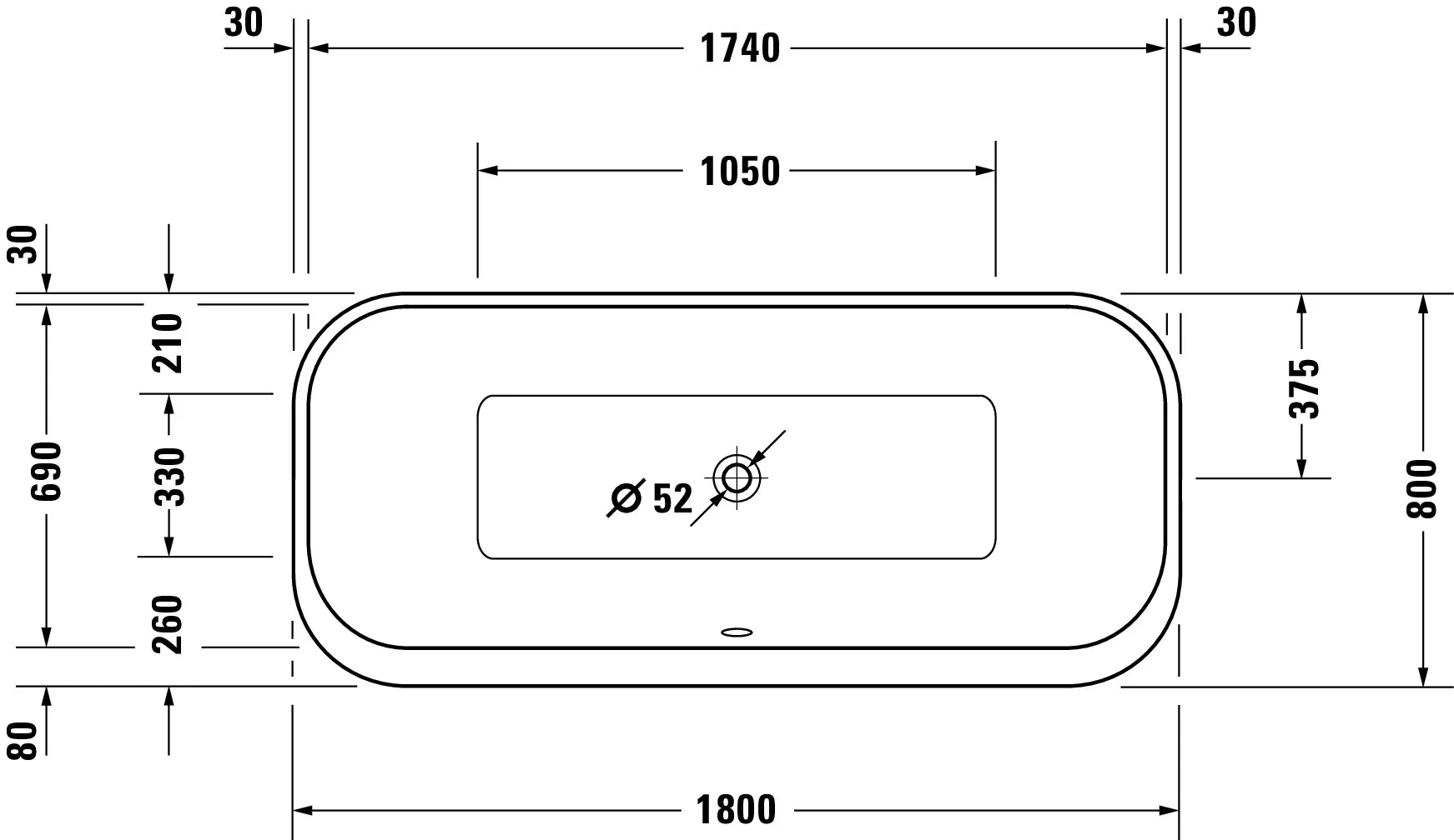 Duravit Badewanne „Happy D.2 Plus“ freistehend rechteck 180 × 80 cm