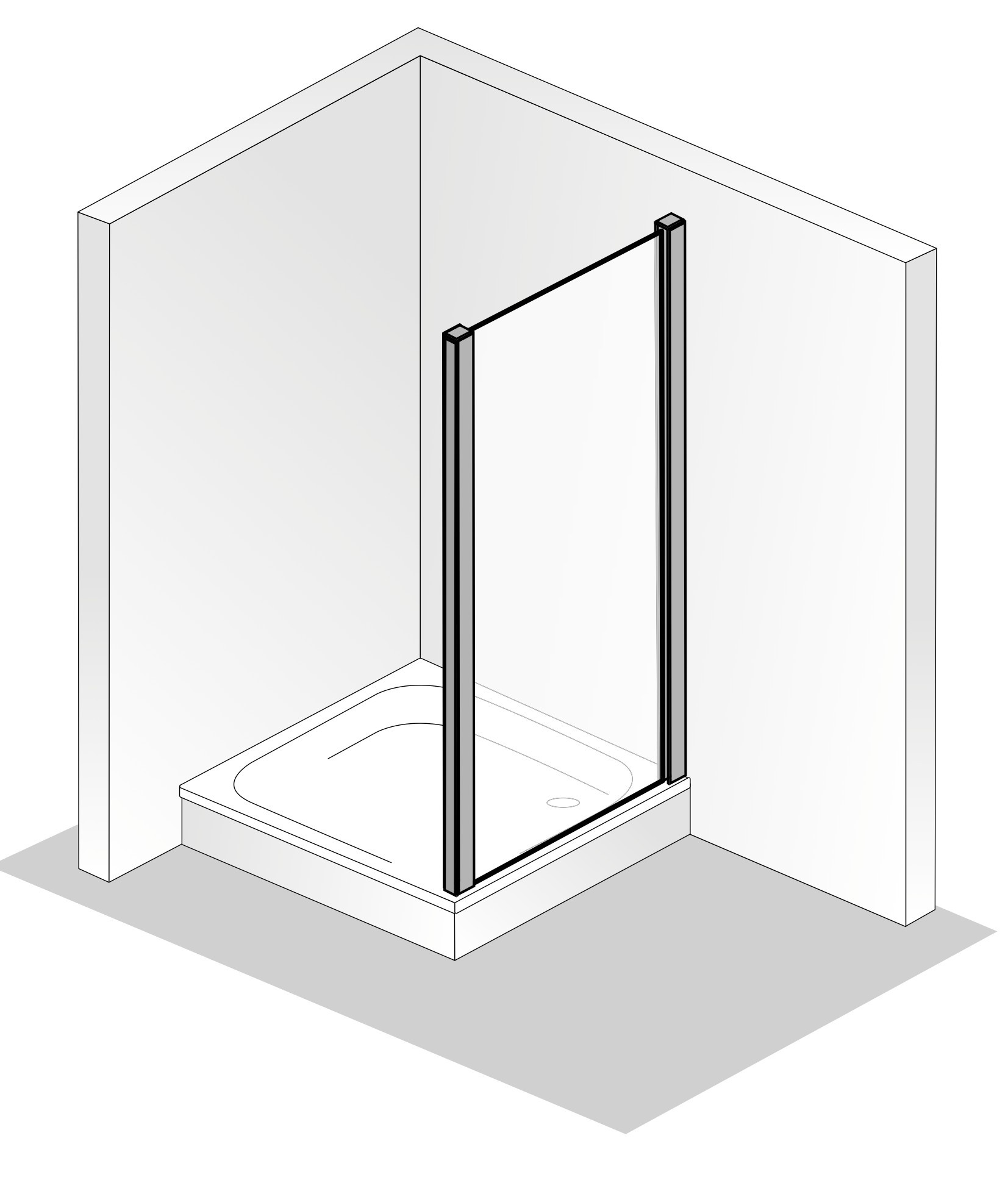 HSK gerahmte verkürzte Seitenwand für Drehpunkttür „Favorit Plus“ Glas Carré, Profile Schwarz-matt, für #Türbreite#, H: 1750 mm HSK gerahmte verkürzte Seitenwand für Drehpunkttür „Favorit Plus“ Glas Carré, Profile Schwarz-matt, für #Türbreite#, H: 1750 mm