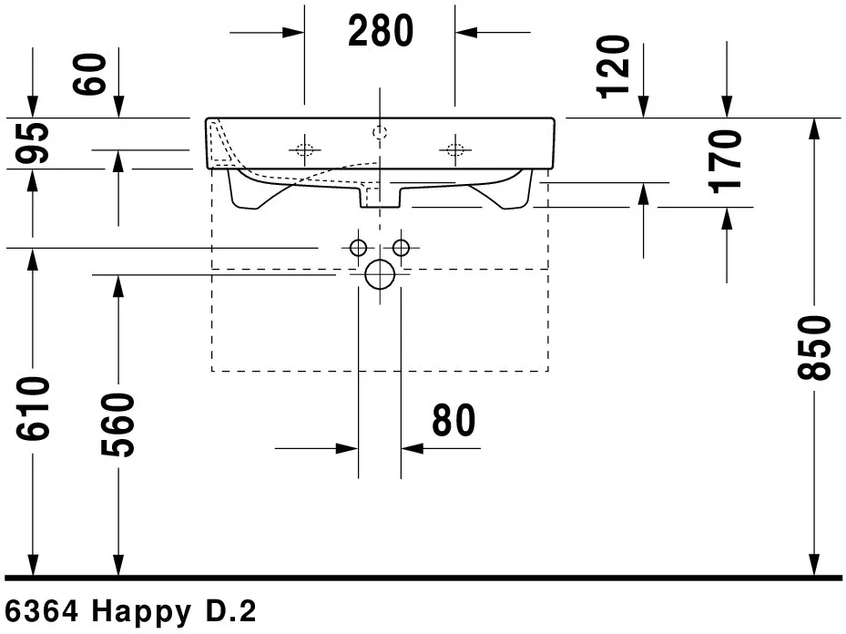 Wandwaschtisch „Happy D.2“, mit Überlauf, Hahnlochposition mittig Wandwaschtisch „Happy D.2“, mit Überlauf, Hahnlochposition mittig