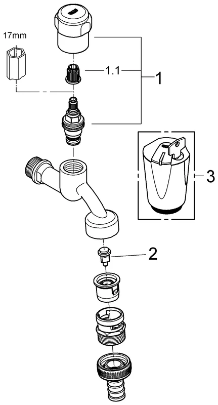 Armaturenkombination Eggemann 41154, DN 15, Wandmontage, Ausladung 90 mm, Sicherungseinrichtung Typ HD, Fettkammer-Oberteil 1/2'' für den absperrbaren Schlauchanschluss, eigensicher, chrom