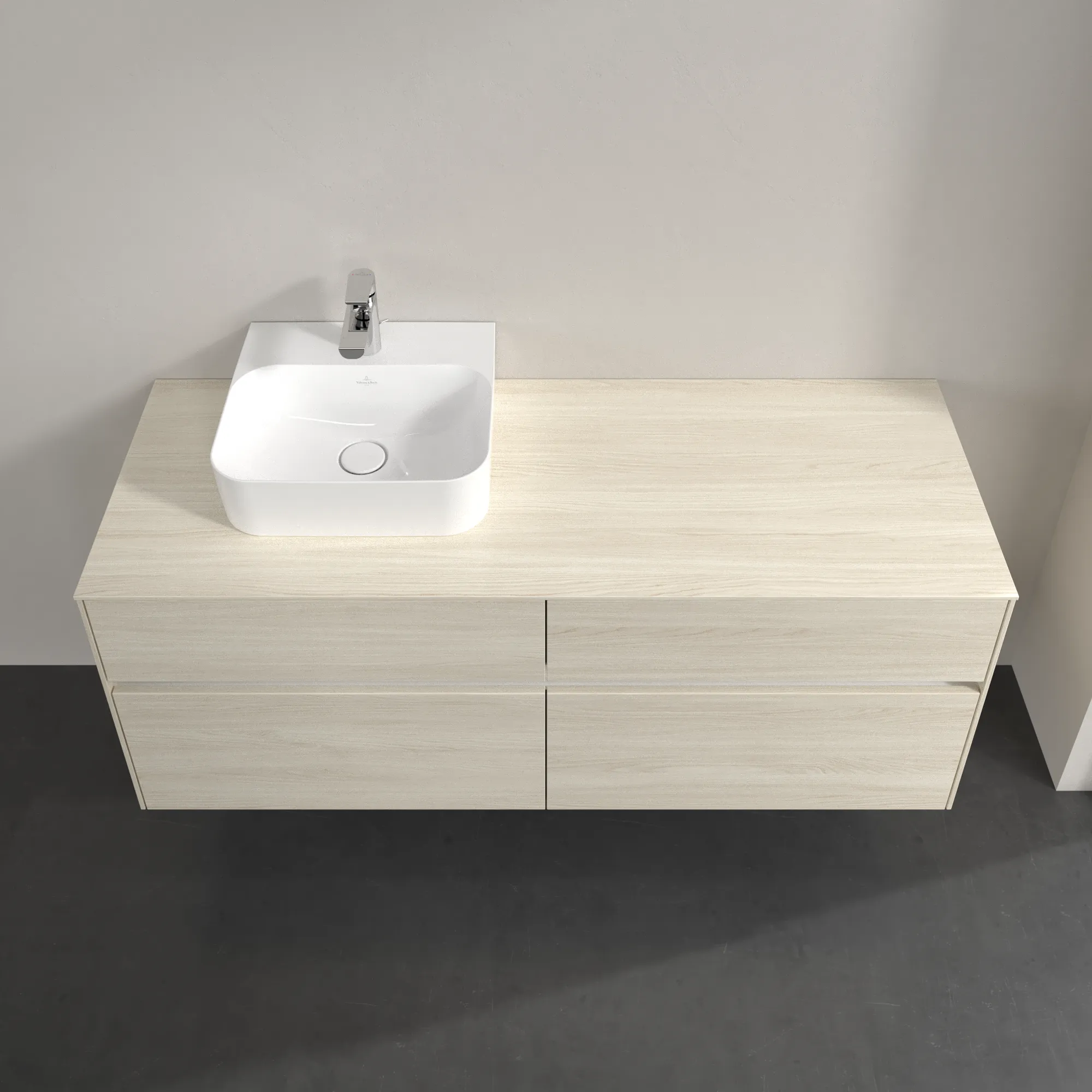 Villeroy & Boch Waschtischunterschrank „Collaro“ 1400 × 548 × 500 mm White Oak, mit Beleuchtung, für Becken links Villeroy & Boch Waschtischunterschrank „Collaro“ 1400 × 548 × 500 mm White Oak, mit Beleuchtung, für Becken links