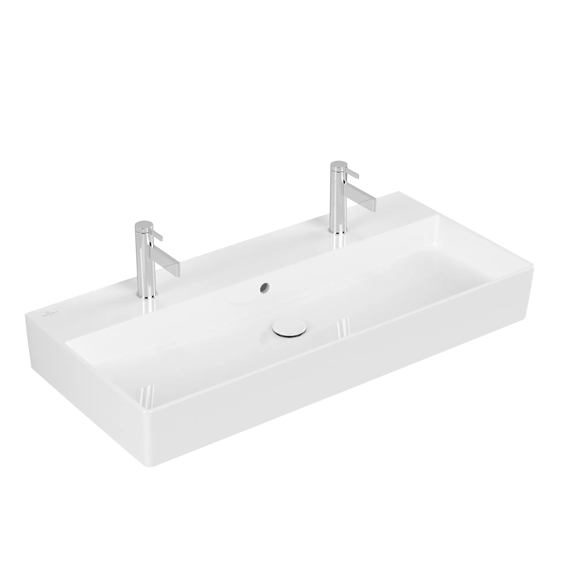 Villeroy & Boch Wandwaschtisch aus TitanCeram geschliffen „Memento 2.0“ 1000 × 470 × 135 mm, Hahnlochposition links und rechts, mit Hahnlochbohrung in Weiß Alpin