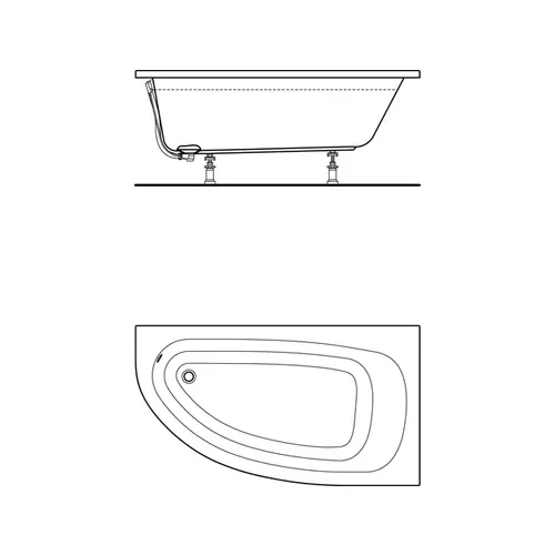 Badundu Badewanne Raumsparwanne rechteck 1600 × 900 mm, Fußablauf