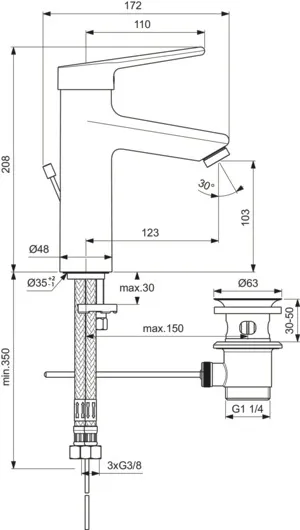 Waschtischarmatur Ceraplus Grande Niederdruck mit Ablaufgarnitur Ausladung 123mm Chrom Waschtischarmatur Ceraplus Grande Niederdruck mit Ablaufgarnitur Ausladung 123mm Chrom