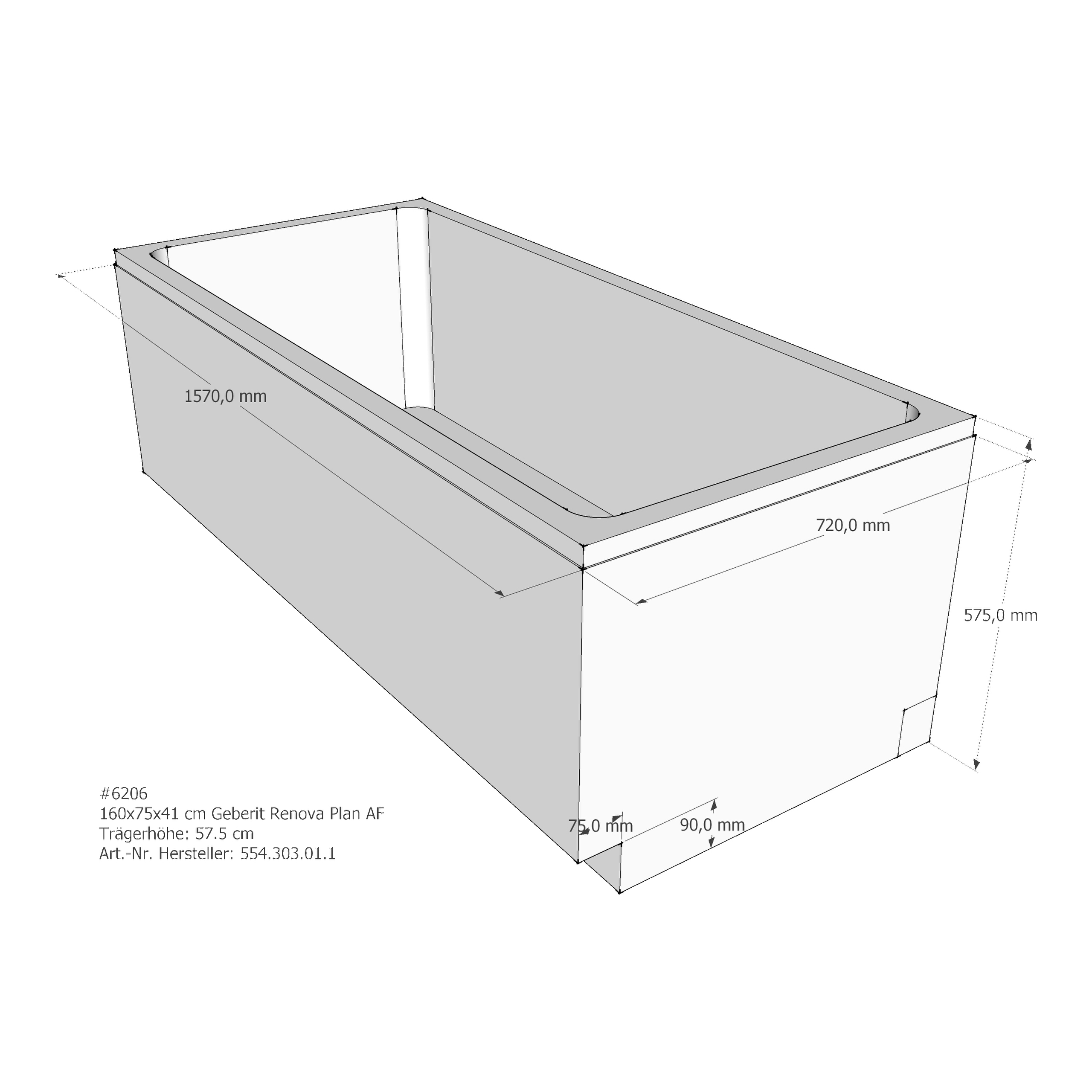 Badewannenträger für Geberit Renova Plan 160 × 75 × 41 cm Badewannenträger für Geberit Renova Plan 160 × 75 × 41 cm