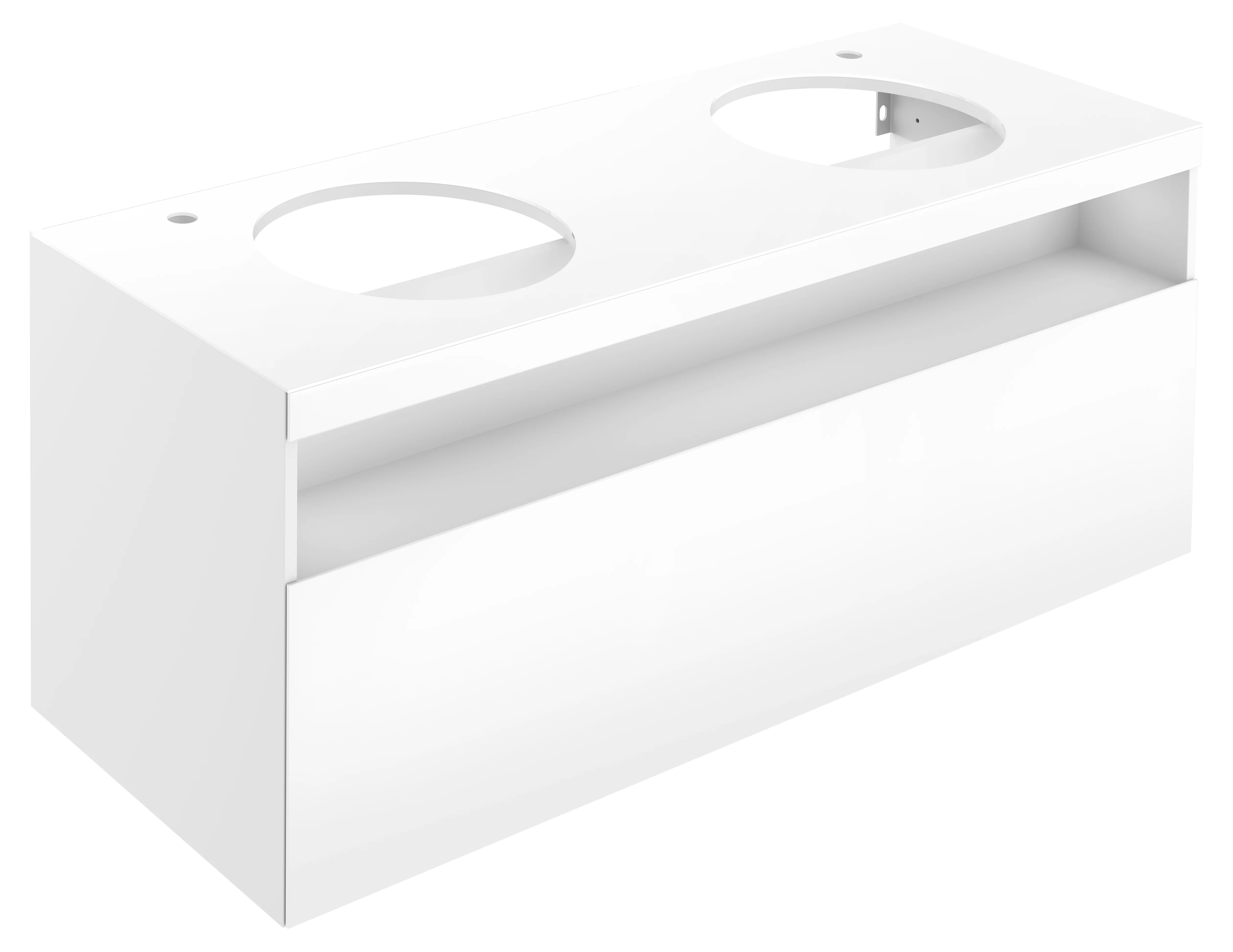 KEUCO Waschtischunterschrank „Stageline“ Cashmere (Glas), Cashmere (Dekor, matt), ohne Beleuchtung, Hahnlochposition links und rechts 1400 × 550 × 490 mm KEUCO Waschtischunterschrank „Stageline“ Cashmere (Glas), Cashmere (Dekor, matt), ohne Beleuchtung, Hahnlochposition links und rechts 1400 × 550 × 490 mm