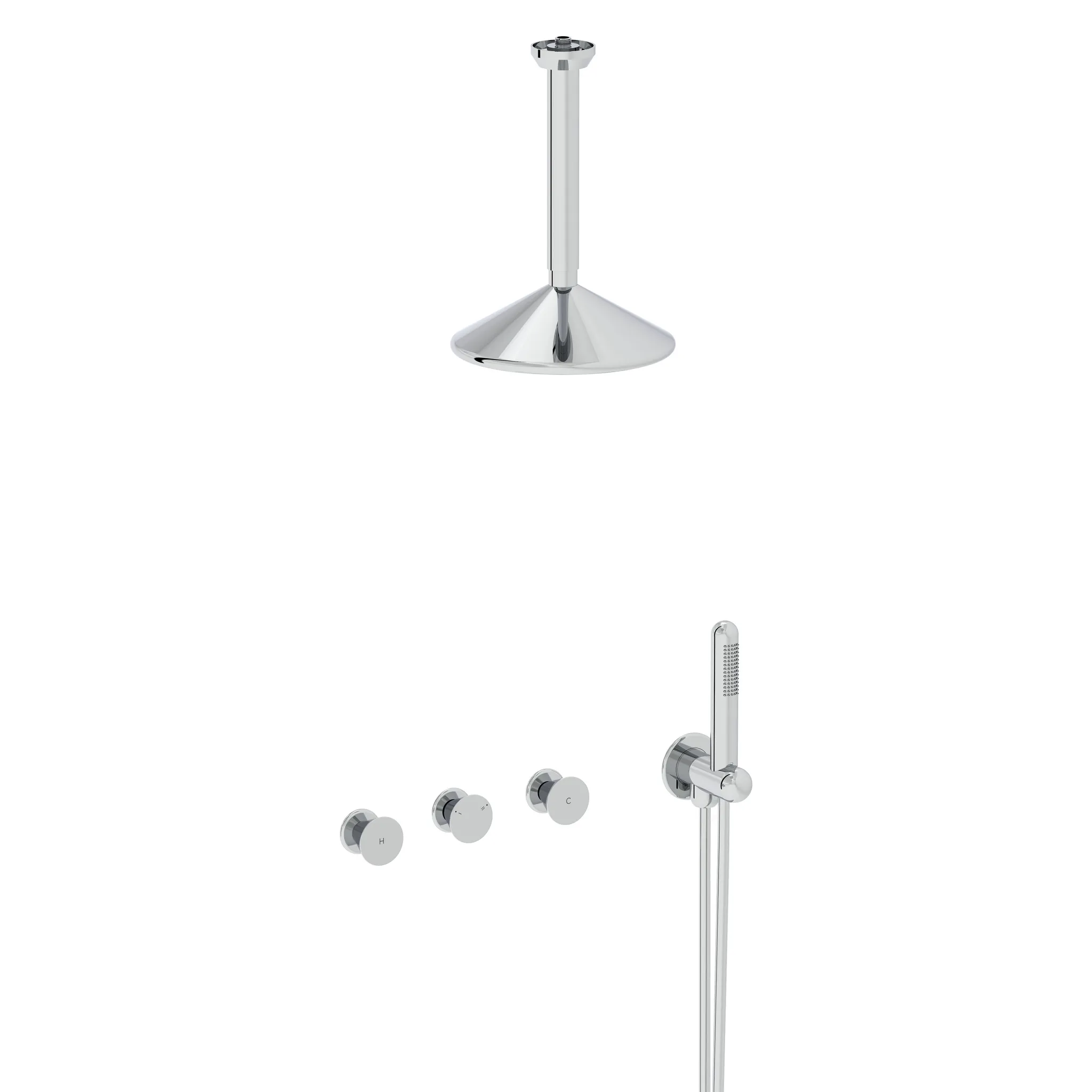 VitrA Liquid Duschsystem mit Duschkopf und Handbrause, Wand-/Deckenmontage, Chrom