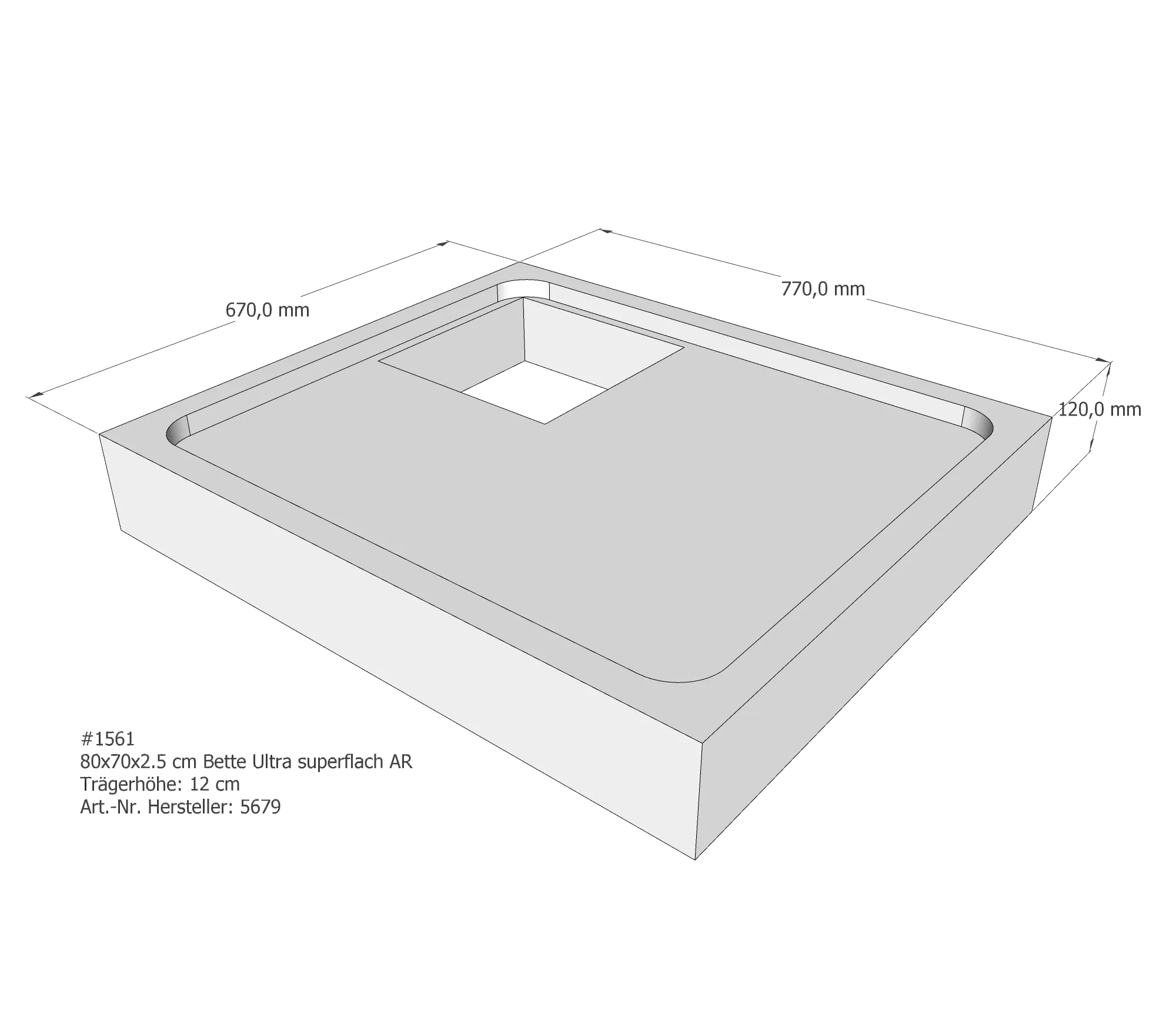 Duschwannenträger für Bette Ultra (superflach) 80 × 70 × 2,5 cm Breite: 70 cm / Länge: 80 cm