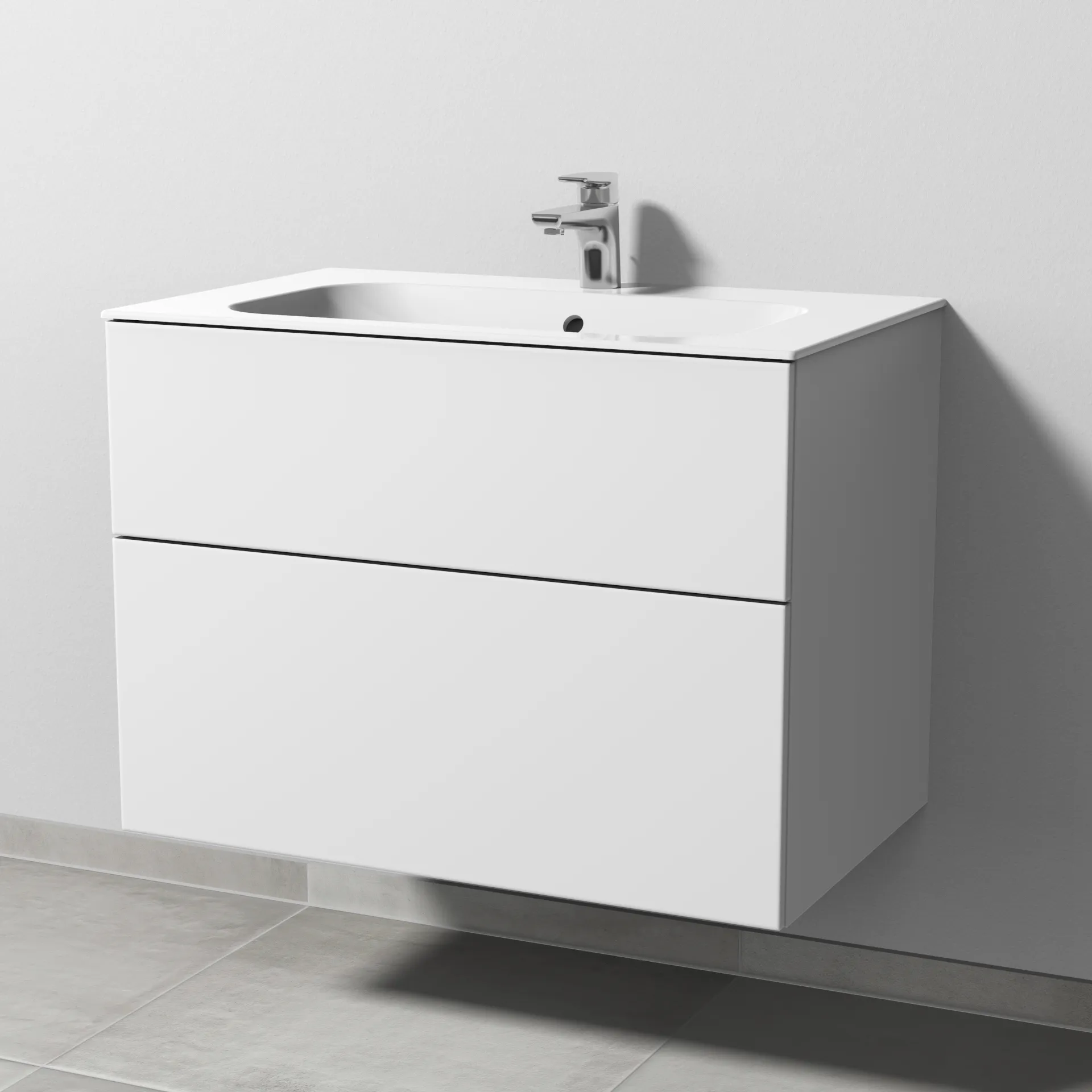 Sanipa Keramik-Waschtisch-Set mit Waschtischunterschrank „3way“ 79 × 49,7 × 58,2 cm in Weiß-Soft, mittig