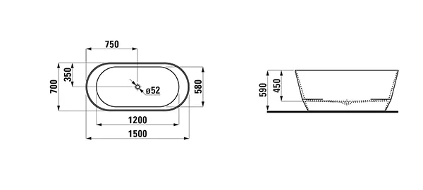 Laufen freistehende Badewanne Laufen PRO 700x1500x590, Marbond weiß Laufen freistehende Badewanne Laufen PRO 700x1500x590, Marbond weiß