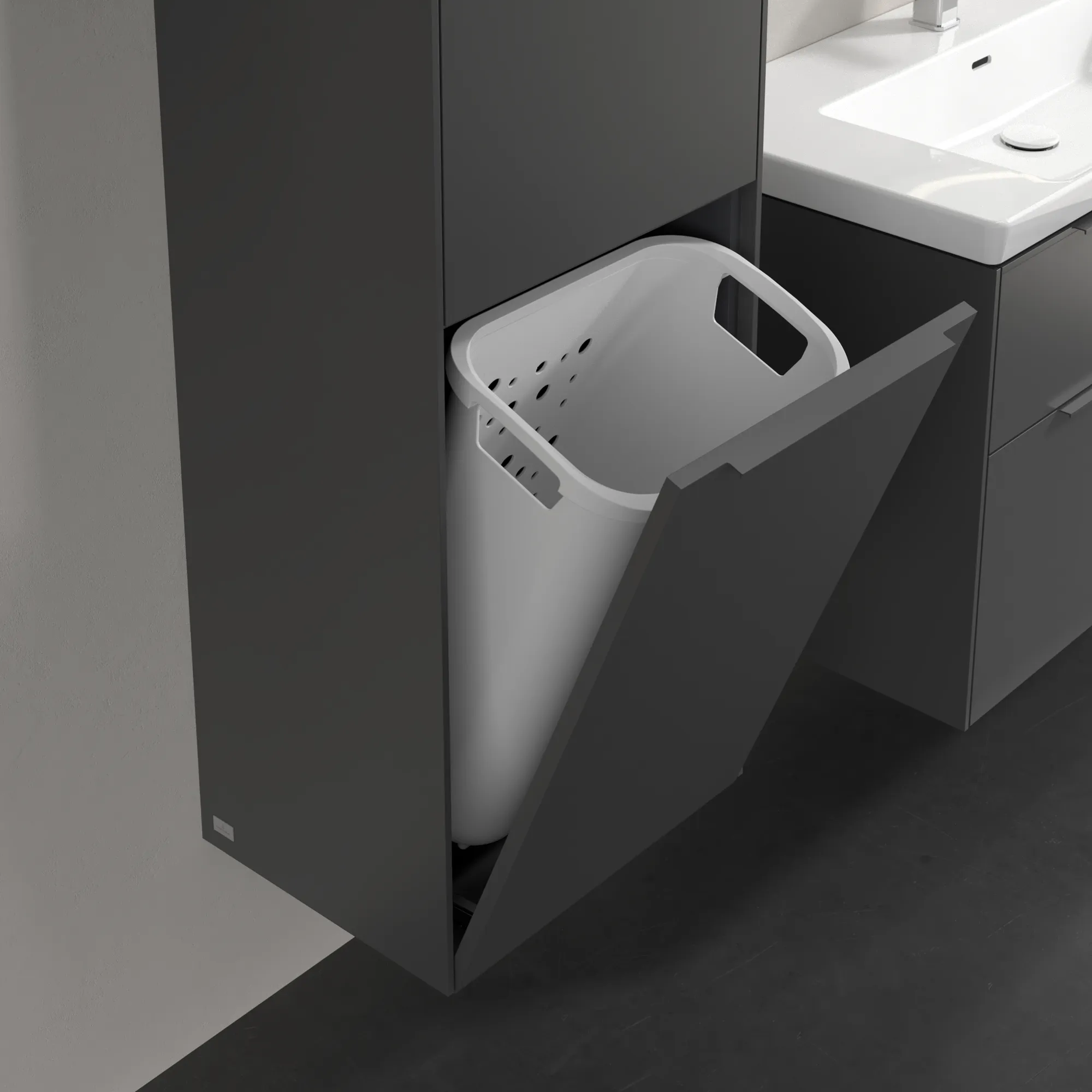 Villeroy & Boch Hochschrank mit Wäschekorb-Klappe „Subway 3.0“ 45 × 171 × 36,2 × 36,2 cm 1 Tür, 1 Wäscheklappe, 1 × fixer Fachboden, Anschlag: links, 2 × Glasfachboden, 1 Tür, Anschlag links