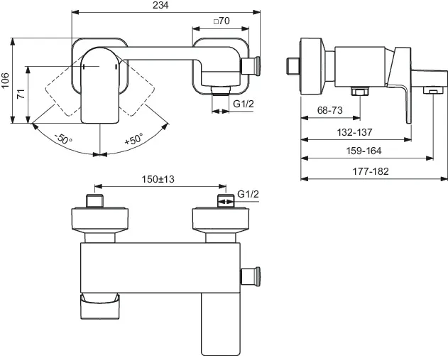 Badearmatur Aufputz Edge, Ausladung 164mm, Chrom Badearmatur Aufputz Edge, Ausladung 164mm, Chrom