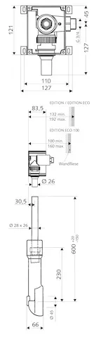 Unterputz-WC-Druckspüler COMPACT II, Masterbox, Rohrunterbrecher (DIN EN 12541), Spülstrom: 1,0 - 1,3 l/s, DN 20 G 3/4 AG (rechts), Spülrohr Ø 45 mm