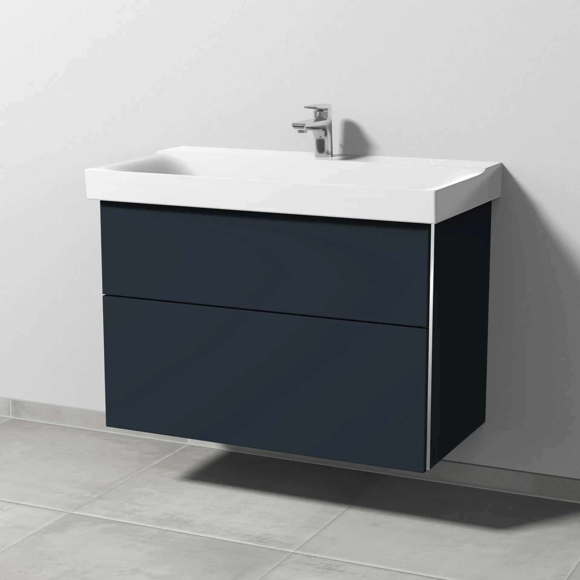 Sanipa Waschtischunterschrank „3way“ passend zu Keramik-Waschtische Xeno2 von Geberit 850 × 593 × 452 mm in Marine (matt), Becken mittig