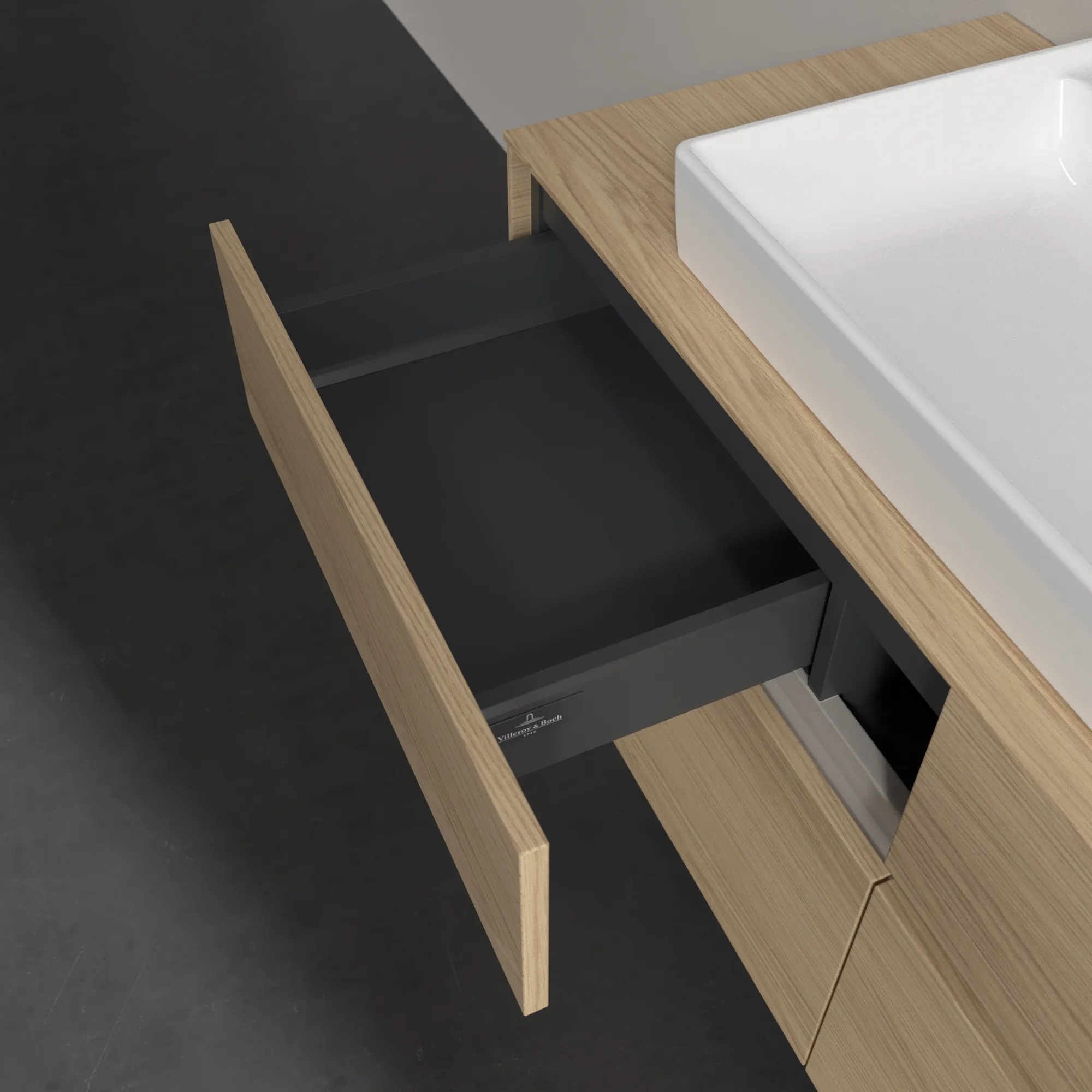 Villeroy & Boch Waschtischunterschrank „Collaro“ 1200 × 548 × 500 mm Nordic Oak, mit Beleuchtung, für Becken mittig