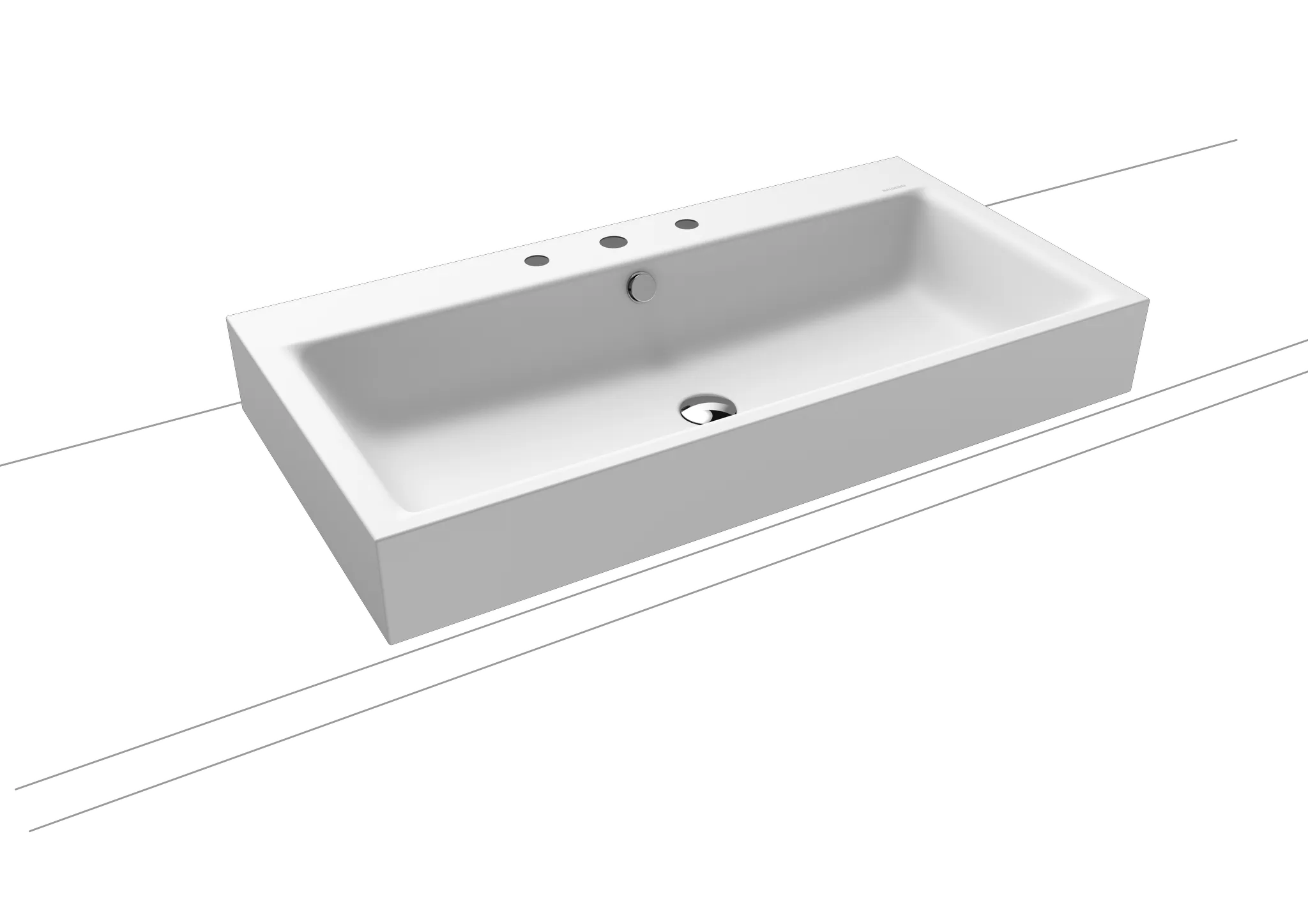 Aufsatzwaschtisch „Puro“ 90 × 46 cm, mit Überlauf, mit Hahnlochbohrung in alpinweiß matt mit Perl-Effekt Aufsatzwaschtisch „Puro“ 90 × 46 cm, mit Überlauf, mit Hahnlochbohrung in alpinweiß matt mit Perl-Effekt