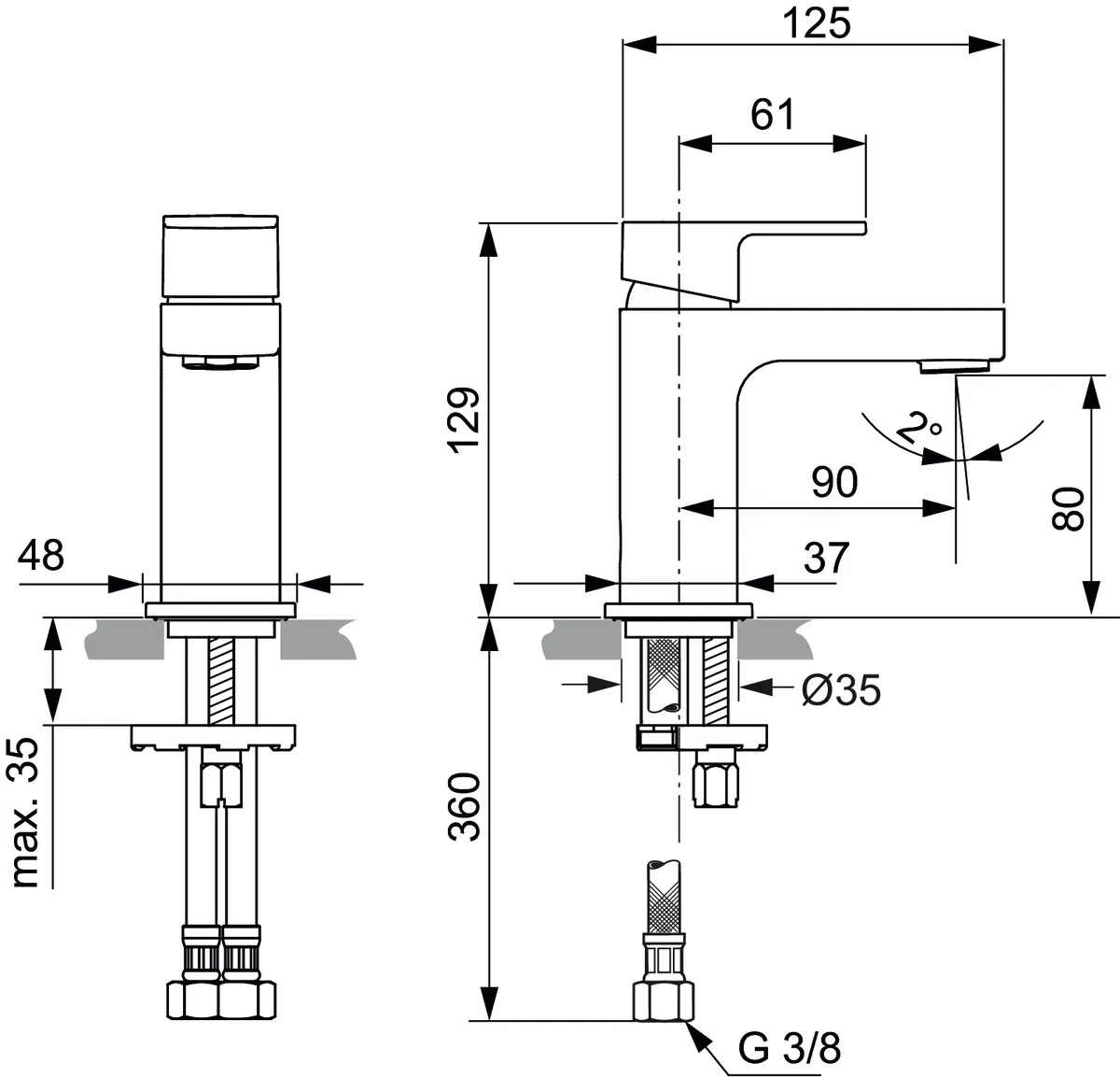 Waschtischarmatur Edge, Slim Piccolo, ohne Ablaufgarnitur, Ausladung 90mm, Chrom Waschtischarmatur Edge, Slim Piccolo, ohne Ablaufgarnitur, Ausladung 90mm, Chrom
