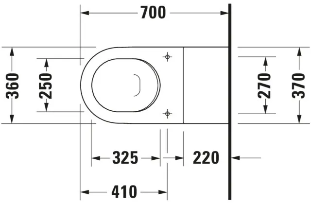 Wand-Tiefspül-WC „Starck 3“ 37 × 35,5 × 70 cm, Befestigung sichtbar, mit Spülrand