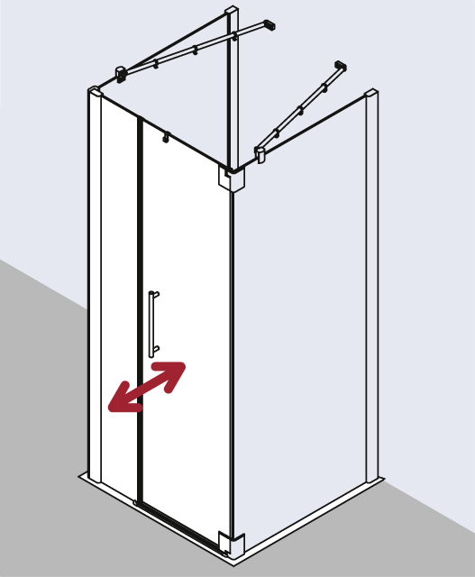 PASA XP PX1FL Pendeltür 1-flügelig und Festfeld links, für Ecke, Höhe 1850 mm, Wanneneinbaumaß 730-760 mm, Breitenverstellmaß 720-750 mm, Glasaußenkante 705-735 mm, Farbe Silber Mattglanz, Glas ESG Klar