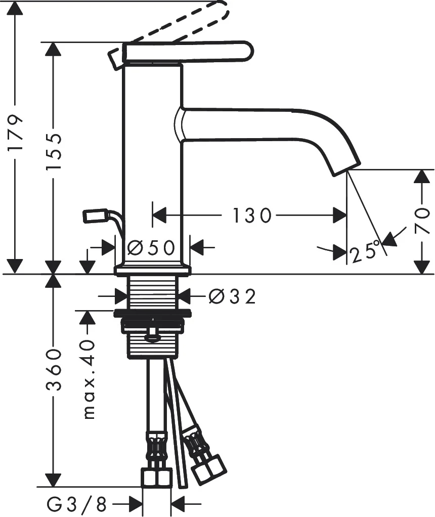 Hansgrohe AXOR One Einhebel-Waschtischmischer 70 mit Hebelgriff und Zugstangen-Ablaufgarnitur in Chrom, Ausladung 130 mm, Auslaufhöhe 70 mm
