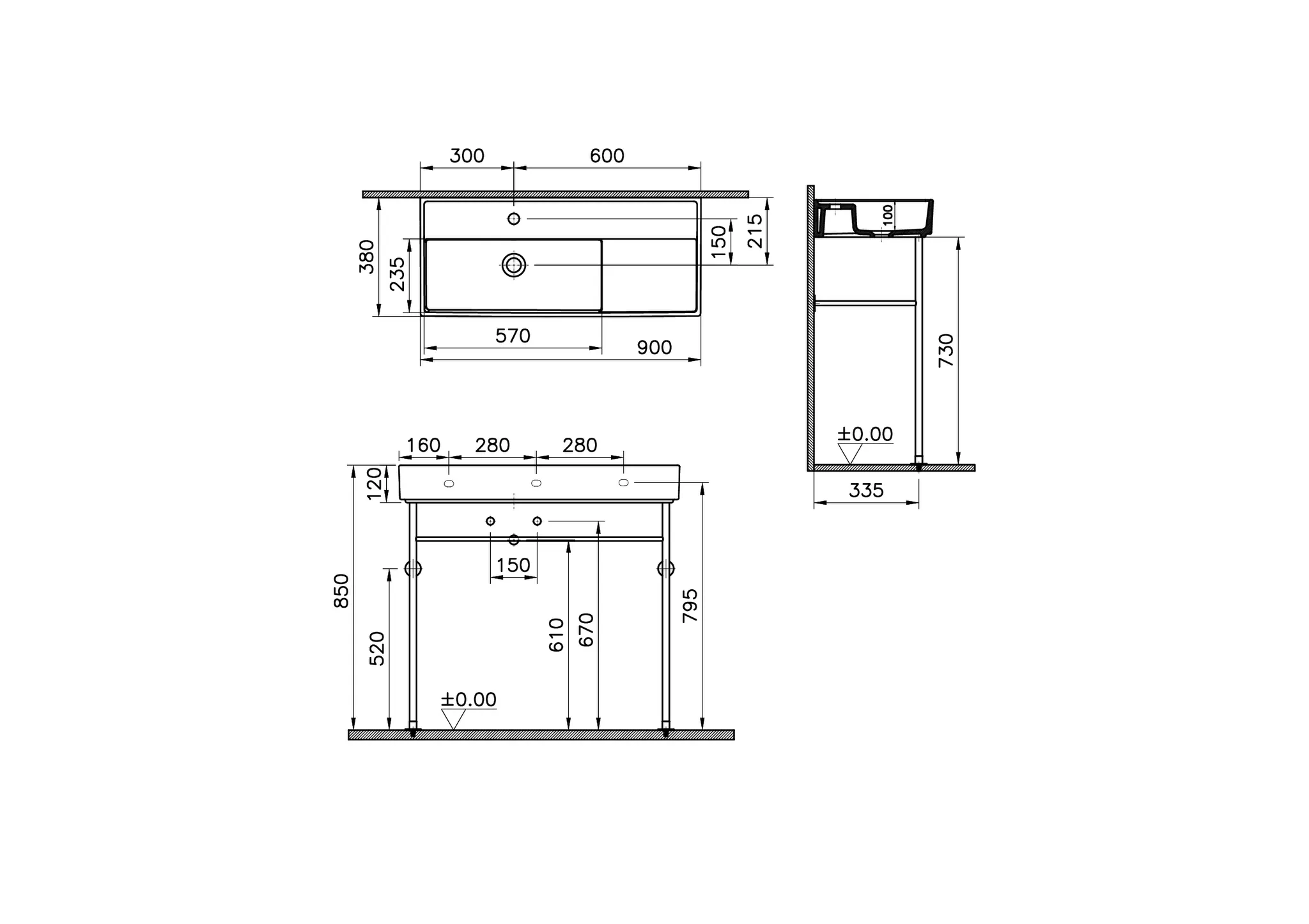 VitrA ArchiPlan Waschtisch Compact mit Metallrack asymmetrisch 90 x 38 cm rechteckig wandgebunden Weiß Hochglanz VitrA ArchiPlan Waschtisch Compact mit Metallrack asymmetrisch 90 x 38 cm rechteckig wandgebunden Weiß Hochglanz