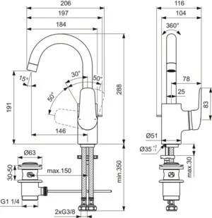 Waschtischarmatur Ceraflex, mit hohem Auslauf, mit Ablaufgarnitur, Ausladung 146mm, Chrom Waschtischarmatur Ceraflex, mit hohem Auslauf, mit Ablaufgarnitur, Ausladung 146mm, Chrom
