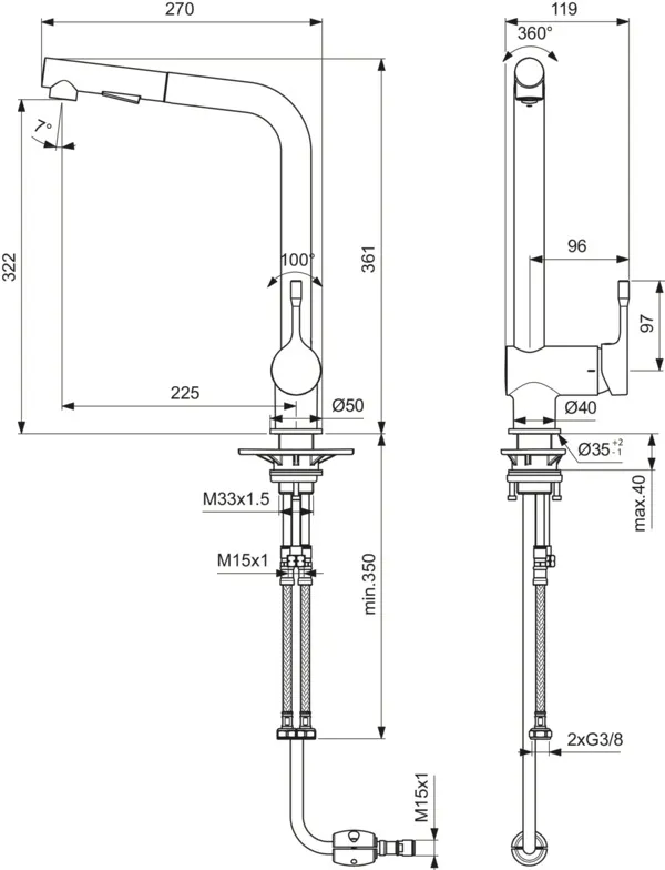 Ideal Standard Einhand-Küchenarmatur „Ceralook“ Ausladung 225 mm