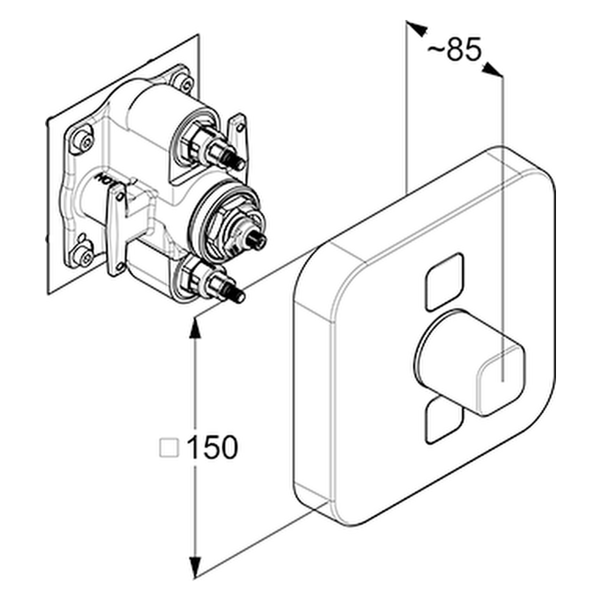 PUSH UP-Arm. mit Rotationskartusche Drucktaste für 2 Verb., soft edge chrom