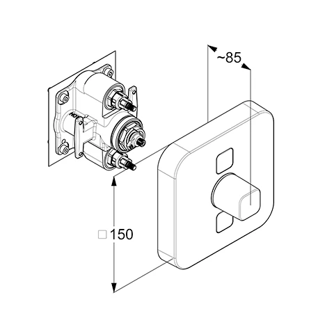 PUSH UPArm. mit Rotationskartusche Drucktaste für 2 Verb., soft edge chrom