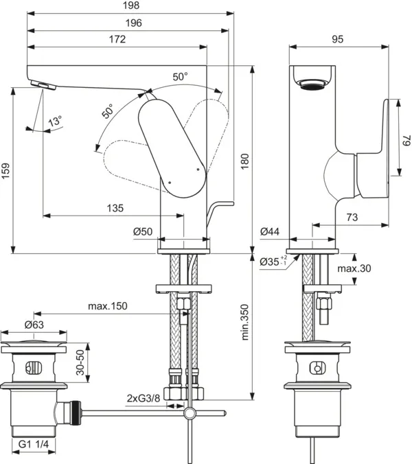 Waschtischarmatur Cerafine O, H155, mit Ablaufgarnitur, Ausladung 135mm, Chrom Waschtischarmatur Cerafine O, H155, mit Ablaufgarnitur, Ausladung 135mm, Chrom