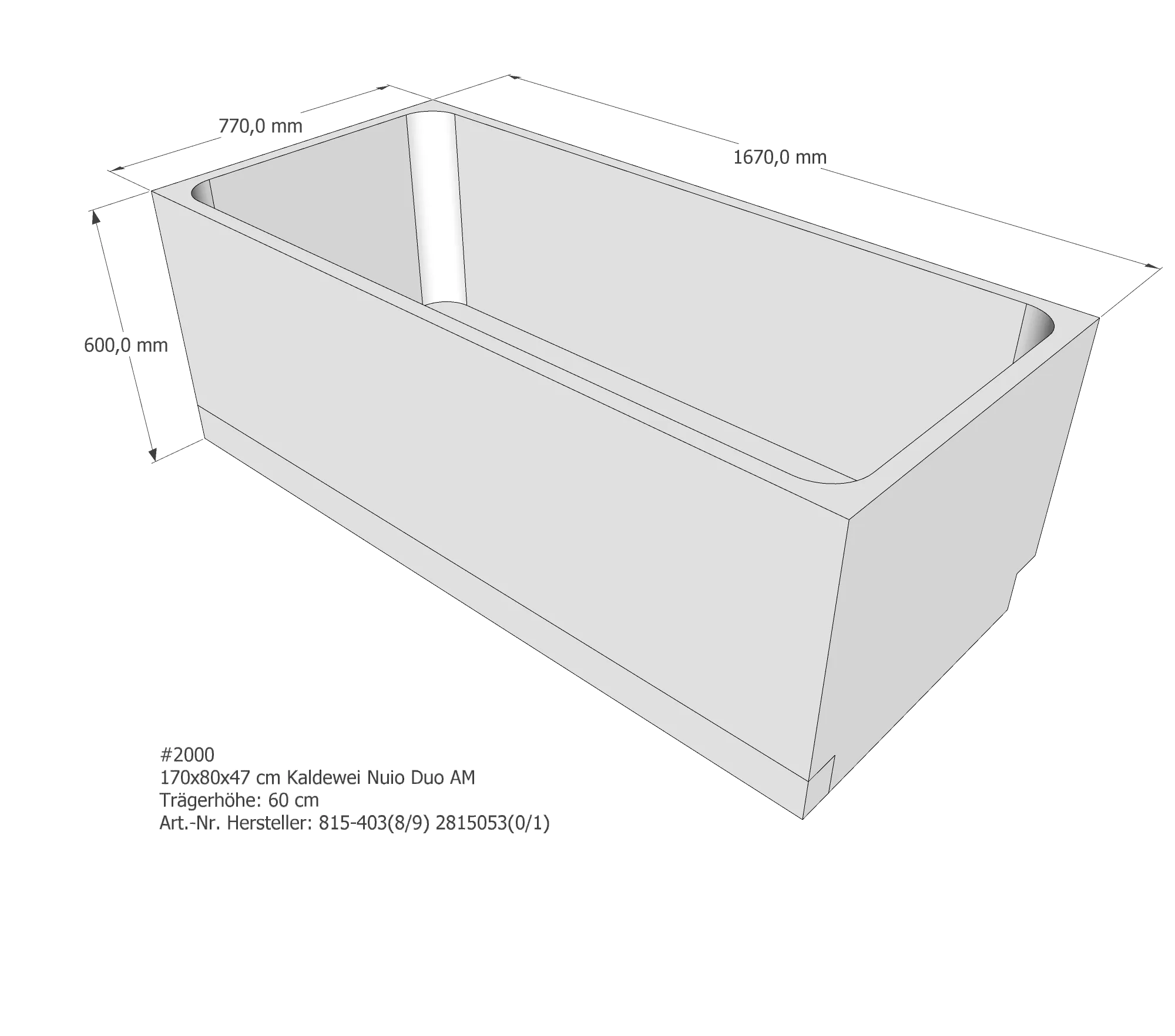 Badewannenträger passend für Kaldewei 170 × 80 × 47 cm