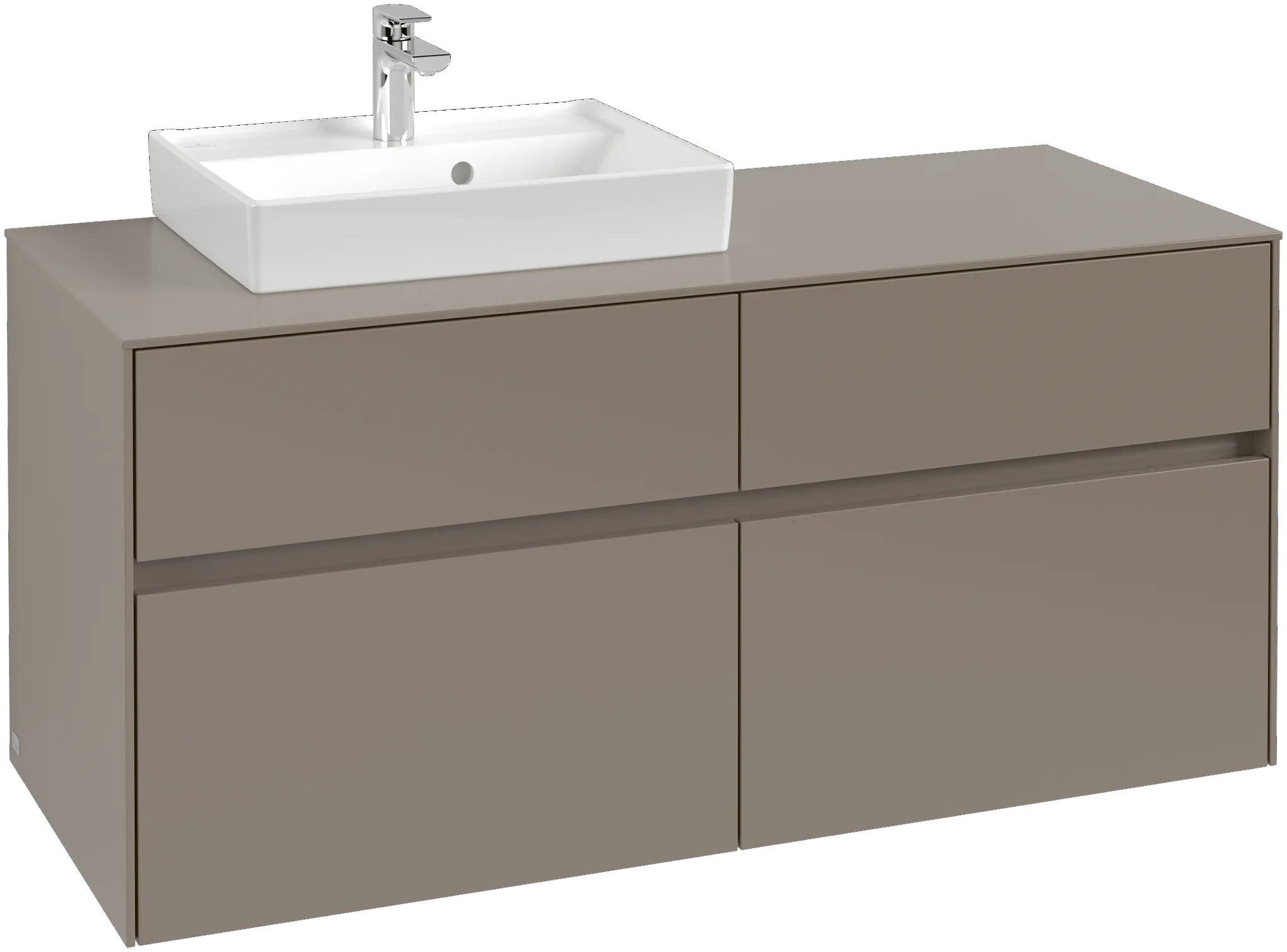 Villeroy & Boch Waschtischunterschrank „Collaro“ 1200 × 548 × 500 mm Taupe, mit Beleuchtung, für Becken links Villeroy & Boch Waschtischunterschrank „Collaro“ 1200 × 548 × 500 mm Taupe, mit Beleuchtung, für Becken links