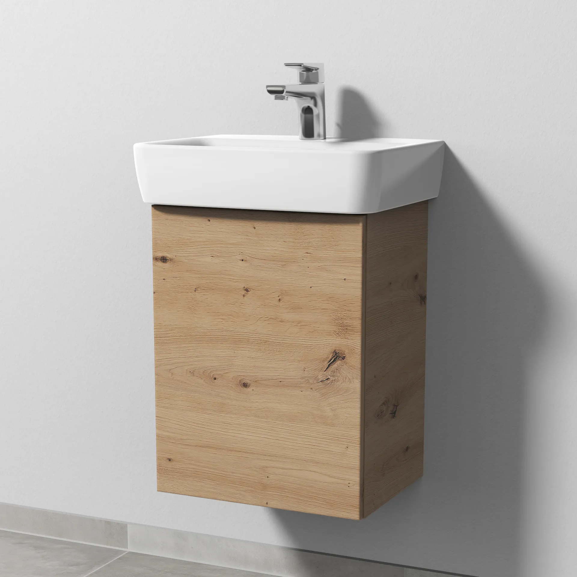 Sanipa Waschtischunterschrank „3way“ passend zu Keramik-Waschtische Renova Plan von Geberit 390 × 520 × 302 mm in Eiche Natural-Touch, Anschlag links