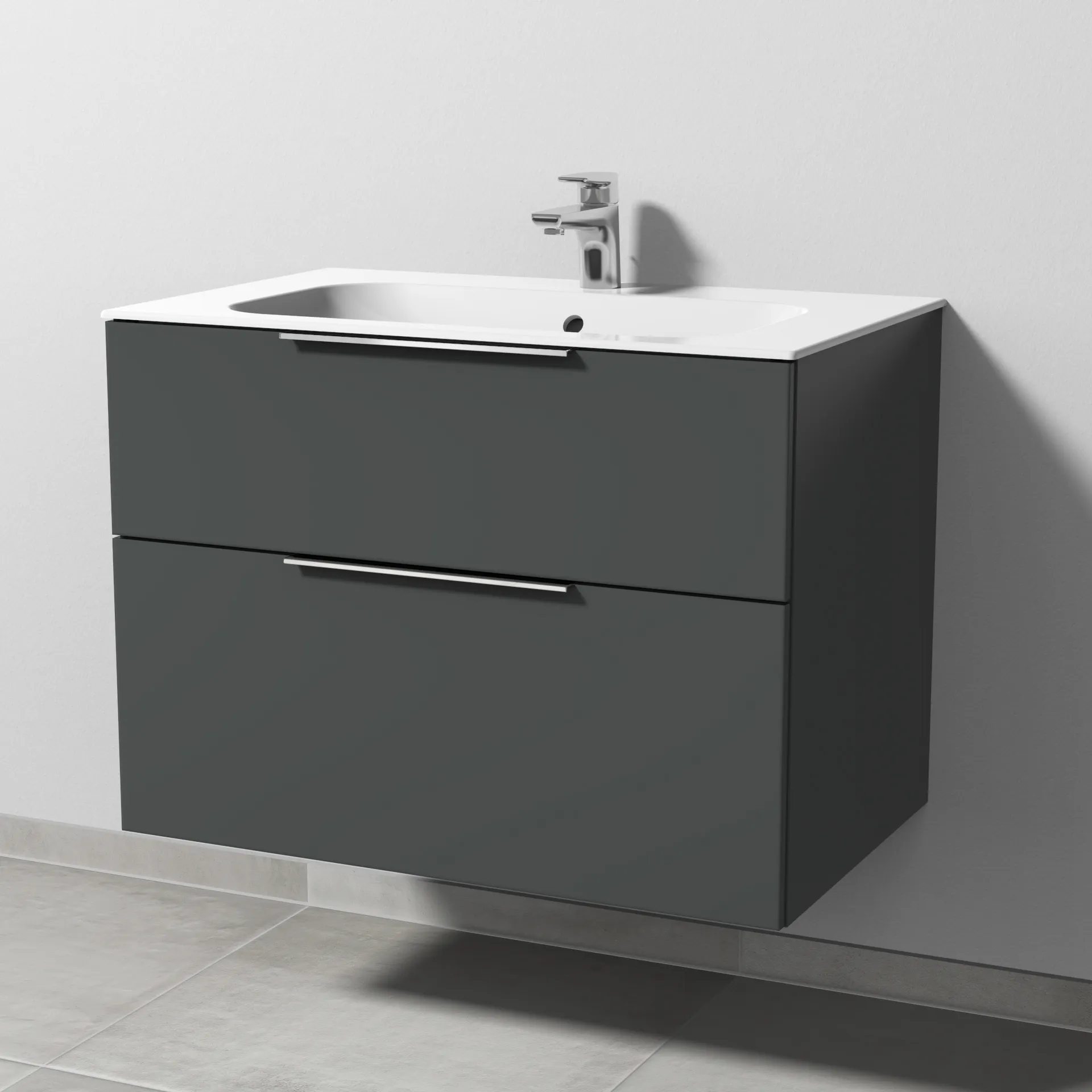 Sanipa Keramik-Waschtisch-Set mit Waschtischunterschrank „3way“ 79 × 49,7 × 58,2 cm in Anthrazit (matt), mittig