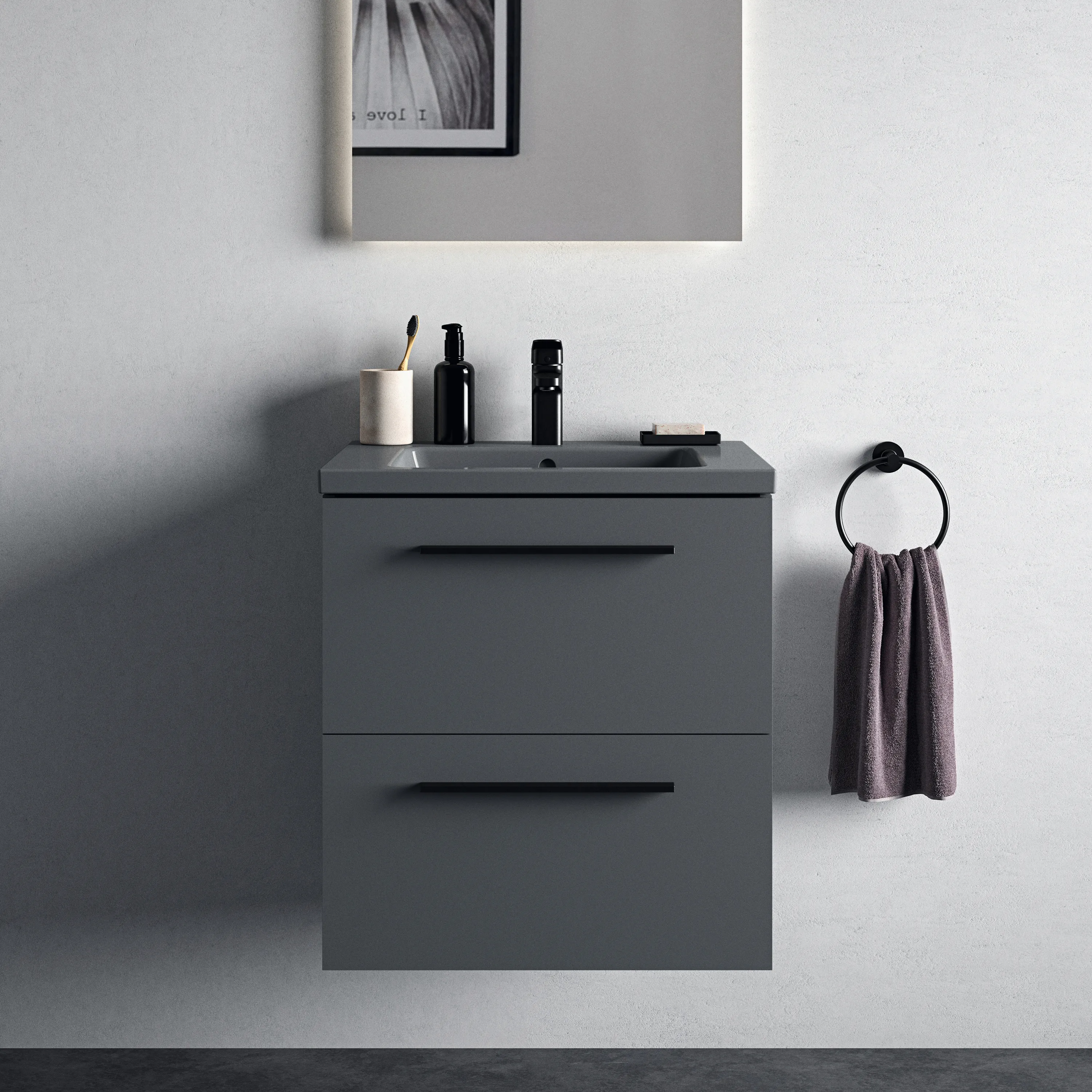 Waschbecken „i.lifeB“ 61 × 51 × 18 cm, Hahnlochposition mittig in Grau Waschbecken „i.lifeB“ 61 × 51 × 18 cm, Hahnlochposition mittig in Grau