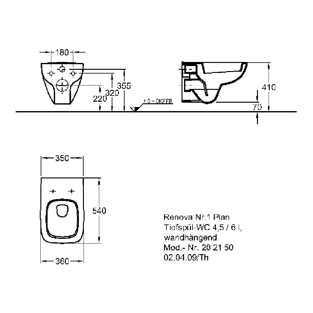 Wand-Tiefspül-WC „Renova Plan“ 36 × 54 cm 