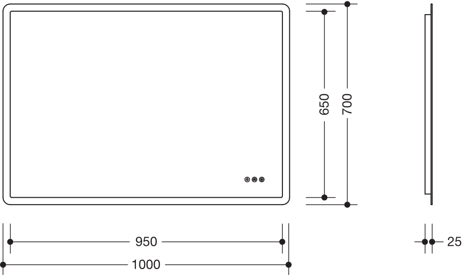 LED Lichtspiegel, Floatglas, rechteckig, Breite 700 mm, Höhe 1000 mm, umlaufend mit LED-Hinterleuchtung