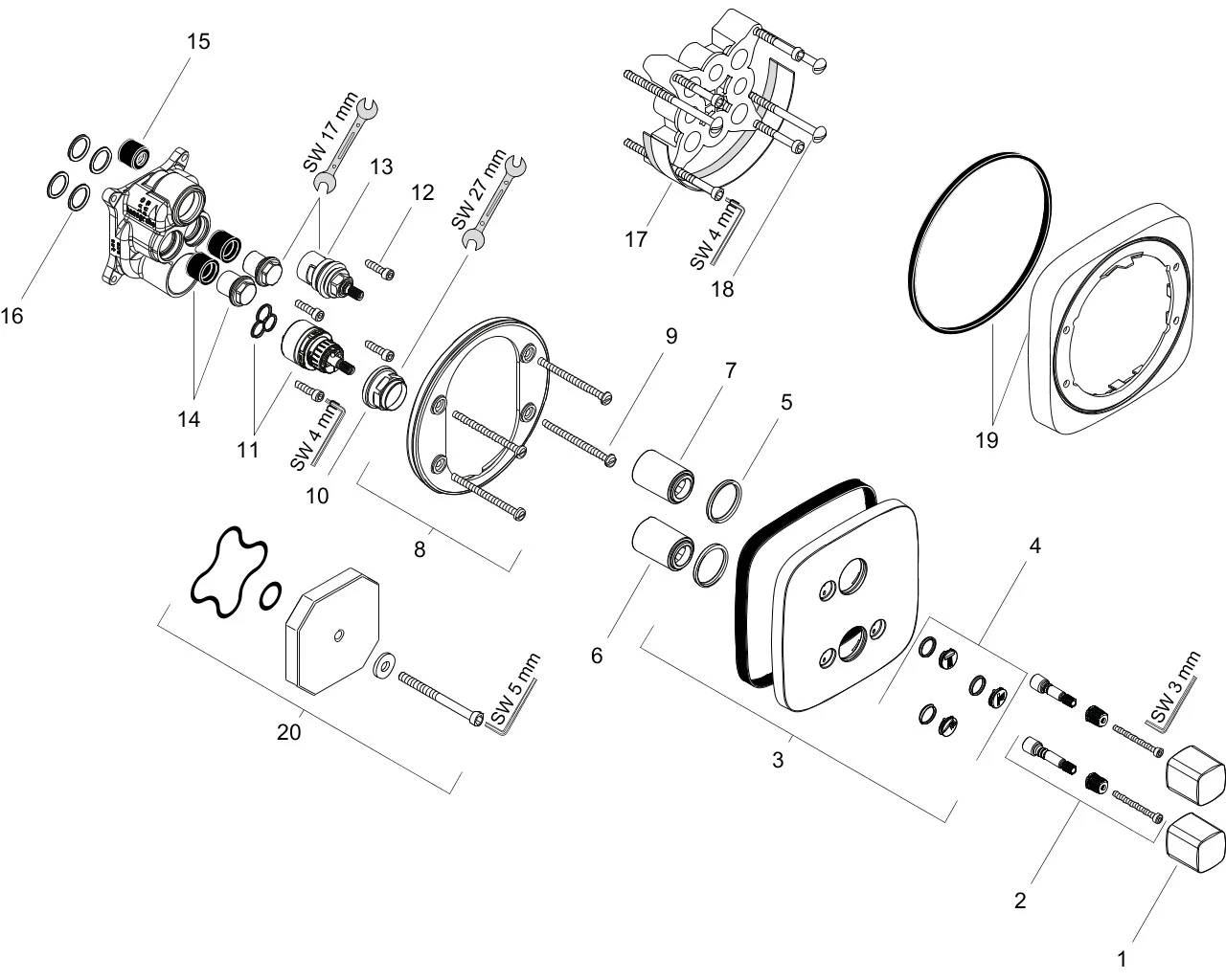 Fertigset iControl PuraVida Absperr- und Umstellventil chrom