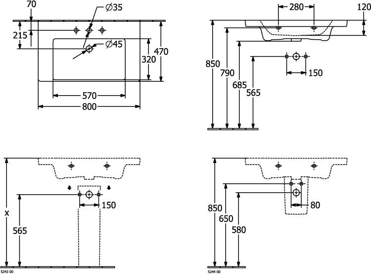 Villeroy & Boch Subway 3.0 Schrankwaschtisch 800x470 mm Rechteck TitanCeram Weiß Alpin Villeroy & Boch Subway 3.0 Schrankwaschtisch 800x470 mm Rechteck TitanCeram Weiß Alpin
