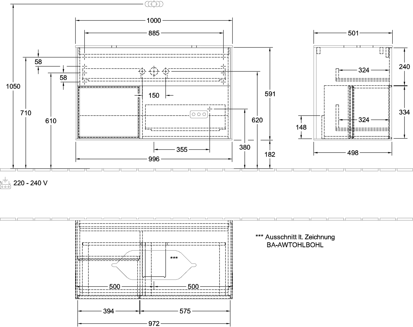 Villeroy & Boch Finion Waschbeckenunterschrank G65, 1000x603x501mm Villeroy & Boch Finion Waschbeckenunterschrank G65, 1000x603x501mm