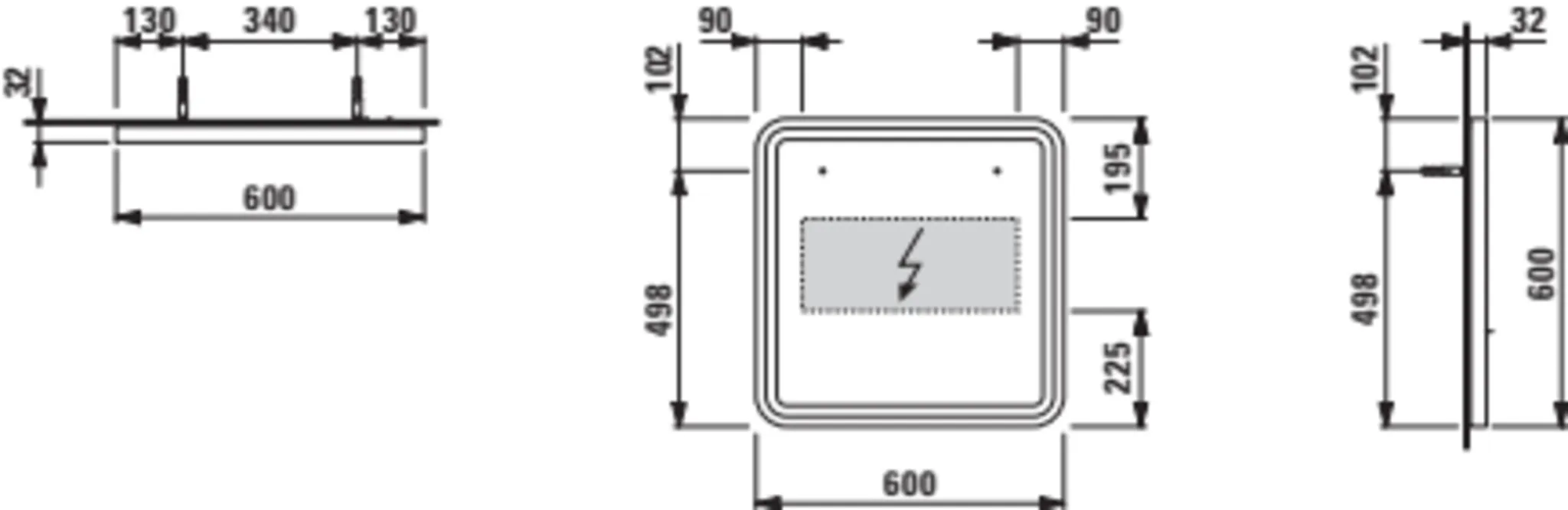 Base 2.0 Spiegel 44438.0, quadr. LED Bel.,1 Sensorsch., 600x600 schw.m