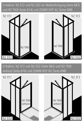 Kermi Duschtür Eckeinstieg 2-teilig (Falttür) Halbteil „NOVA 2000“ Profile Silber Mattglanz, BV: 870 - 892 mm WE: 880 - 902 mm H: 1850 mm