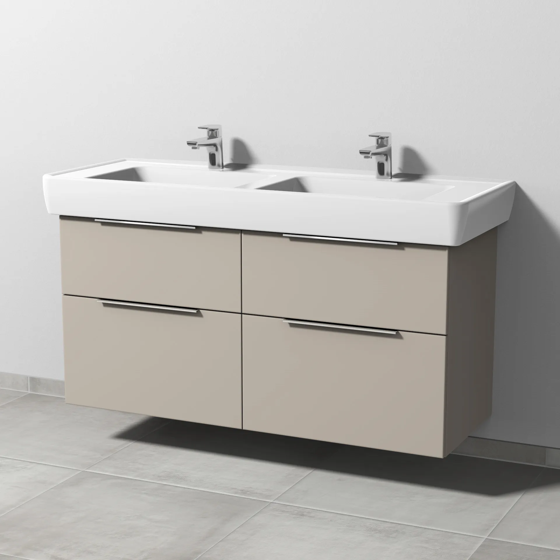 Sanipa Waschtischunterschrank „3way“ passend zu Keramik-Waschtische Pro A von Laufen 1200 × 588 × 447 mm in Kaschmir (matt), mit Hahnlochbohrung