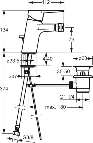 Einhebelmischer Bidetbatterie TWIST 0906 Zugstangenablaufgarnitur Ausladung 112 mm DN15 Chrom Einhebelmischer Bidetbatterie TWIST 0906 Zugstangenablaufgarnitur Ausladung 112 mm DN15 Chrom