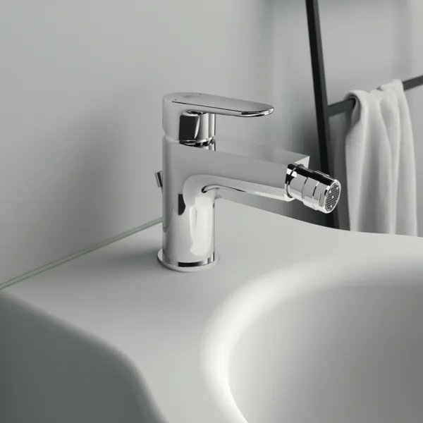 Bidetarmatur Cerafine O, mit Ablaufgarnitur, Ausladung 132mm, Chrom Bidetarmatur Cerafine O, mit Ablaufgarnitur, Ausladung 132mm, Chrom