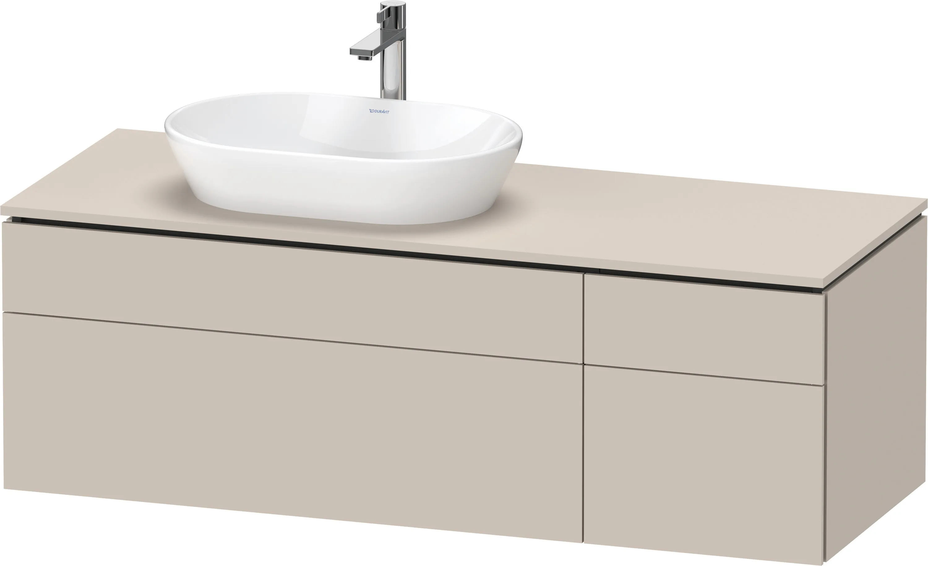 Duravit Waschtischunterschrank wandhängend „L-Cube“ 142 × 48,2 × 55 cm Taupe Supermatt, links