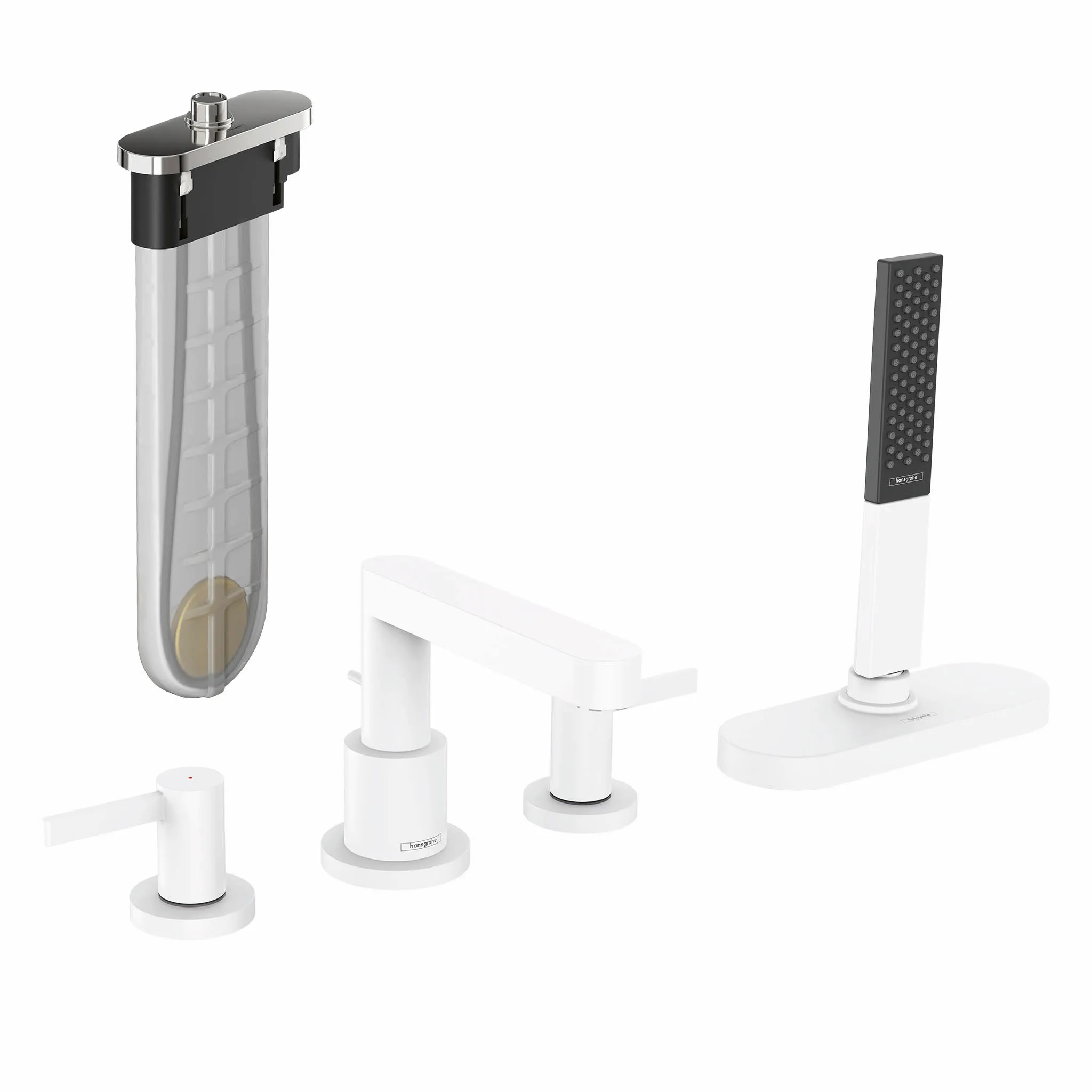 Hansgrohe Finoris 4-Loch Wannenrandarmatur mit sBox, Mattweiß Hansgrohe Finoris 4-Loch Wannenrandarmatur mit sBox, Mattweiß