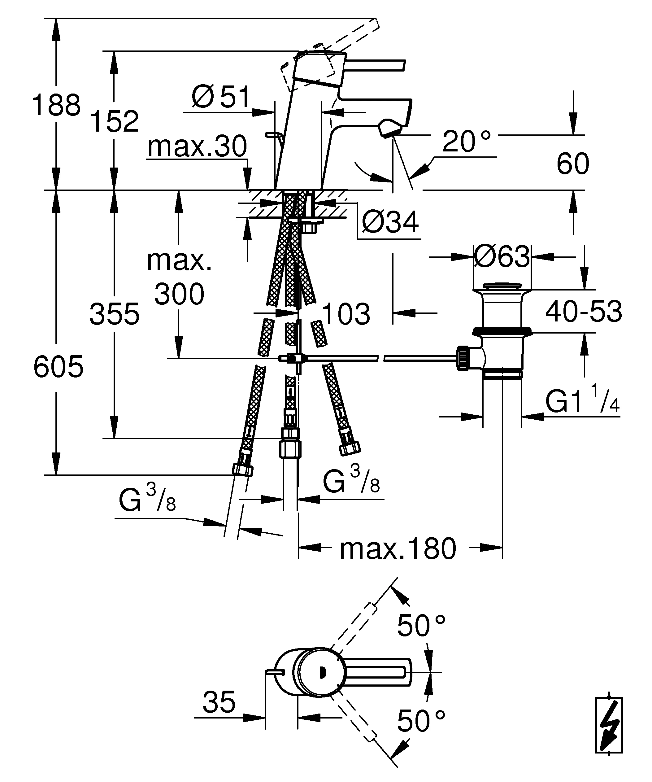 Einhand-Waschtischbatterie Concetto 23060_1, S-Size, Einlochmontage, 35 mm Keramikkartusche, Zugstangen-Ablaufgarnitur 1 1/4'', chrom