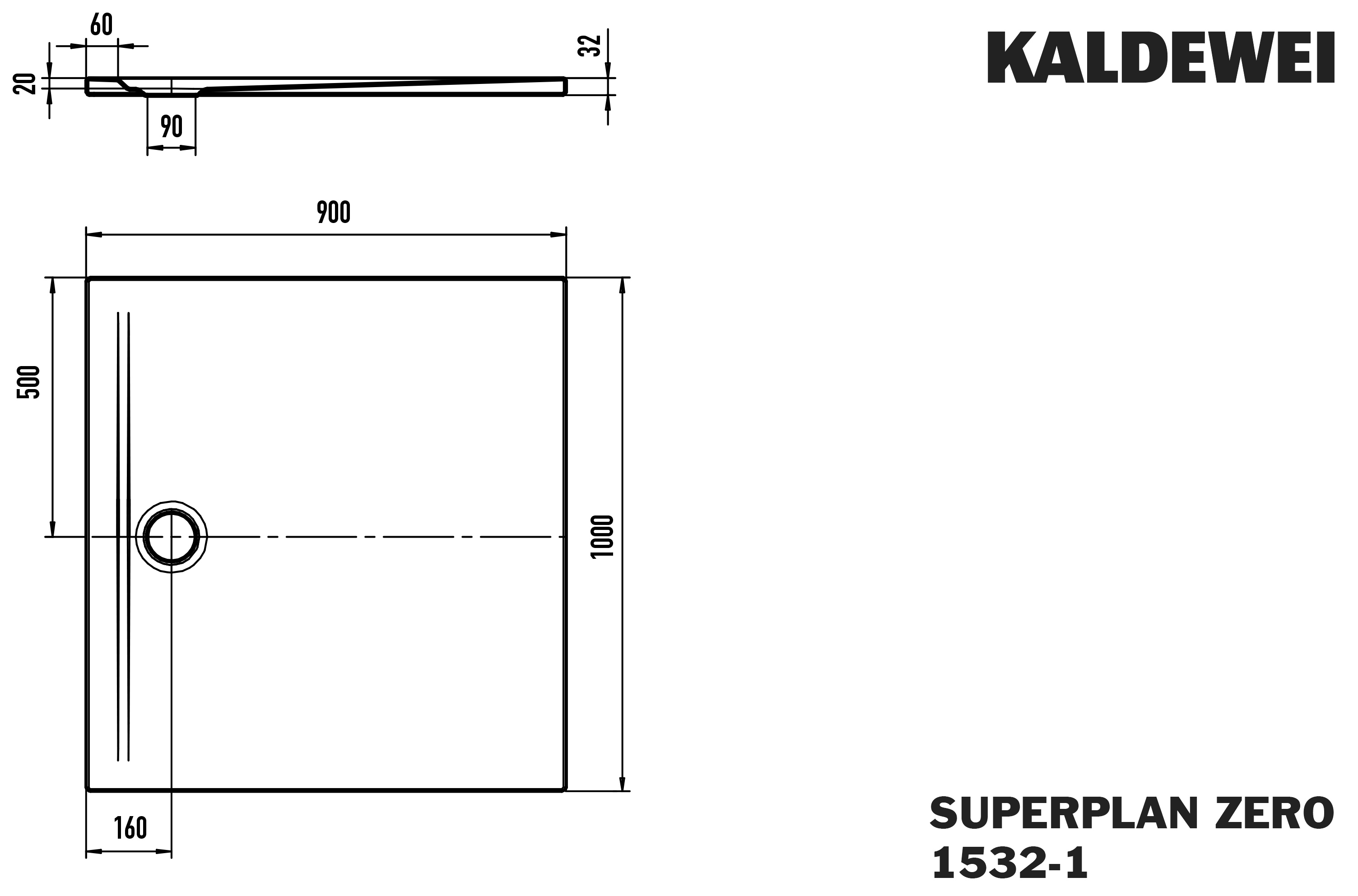 Kaldewei rechteck Duschwanne „Superplan Zero“ 90 × 100 cm ohne Oberflächenveredelung, in alpinweiß