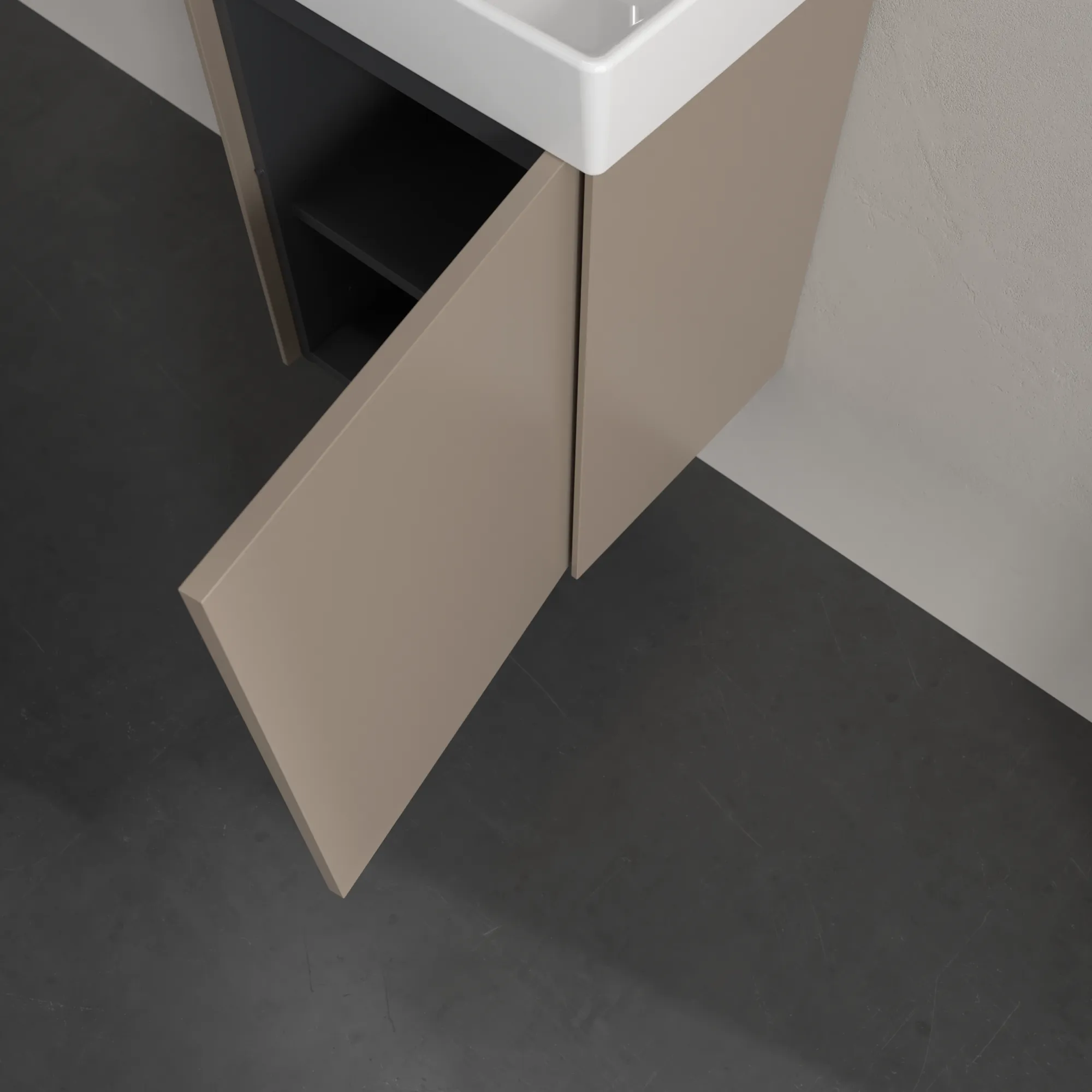 Villeroy & Boch Waschtischunterschrank mit Tür „Collaro“ 410 × 546 × 344 mm Taupe, für Becken mittig, Anschlag rechts, ohne Beleuchtung
